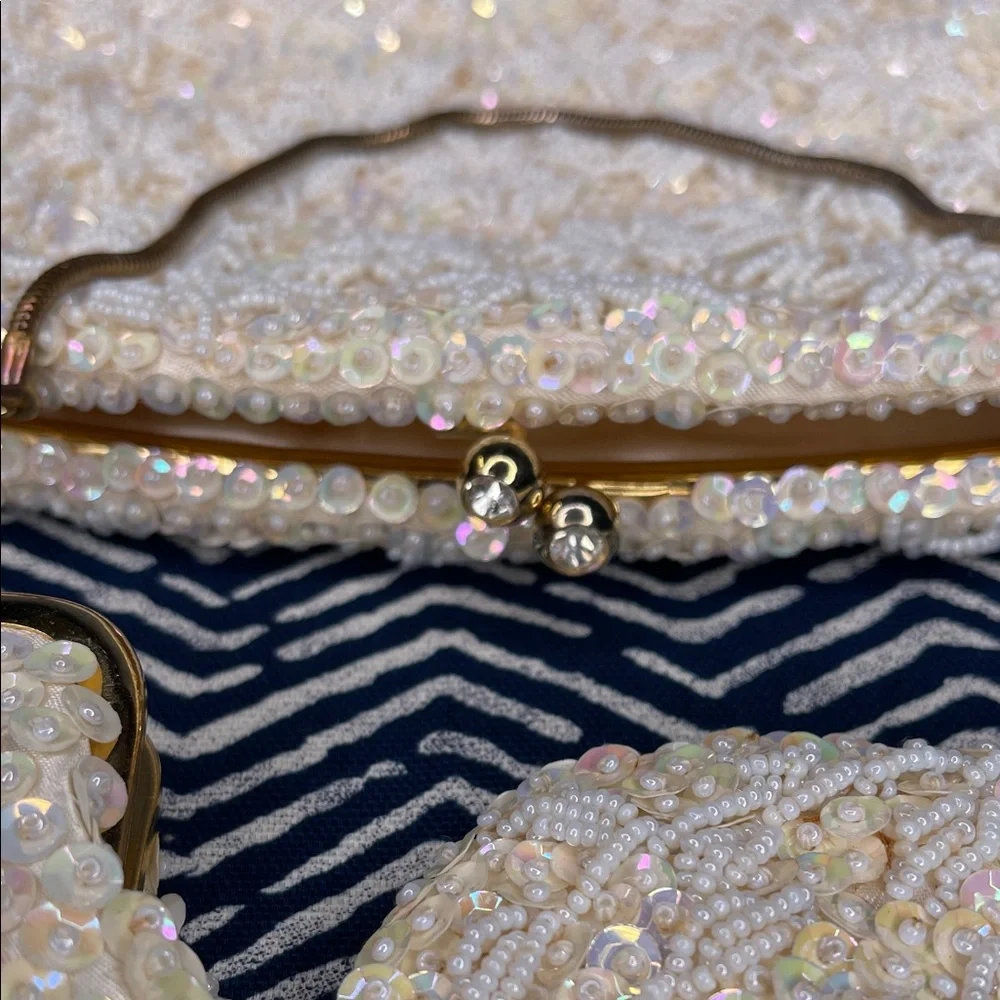 Elegant Vintage Safco Cream Beaded Clutch Set